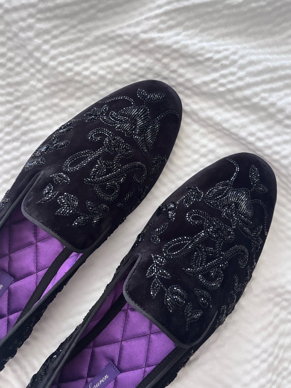 Ralph Lauren Collection Alonzo Embroidered Velvet Slipper Loafers